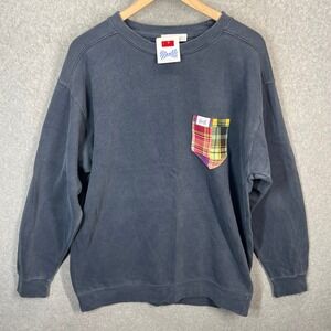 Fraternity Collection Sweatshirt Women L Blue Plaid Pocket Cotton Pullover EUC